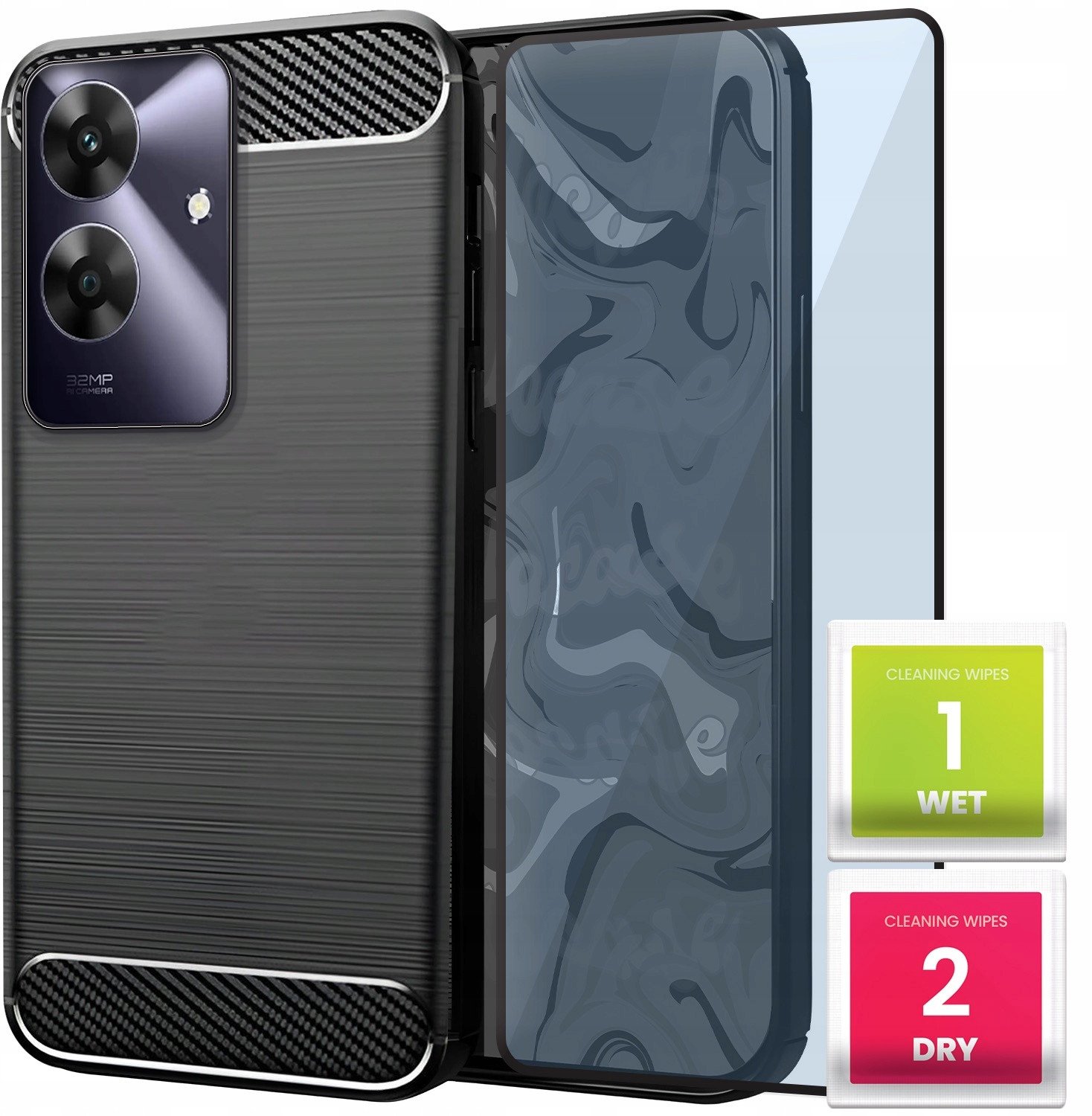 Etui do Realme Note 60 (Czarne, Pancerne, Karbon, Case, Pokrowiec) SZKŁO