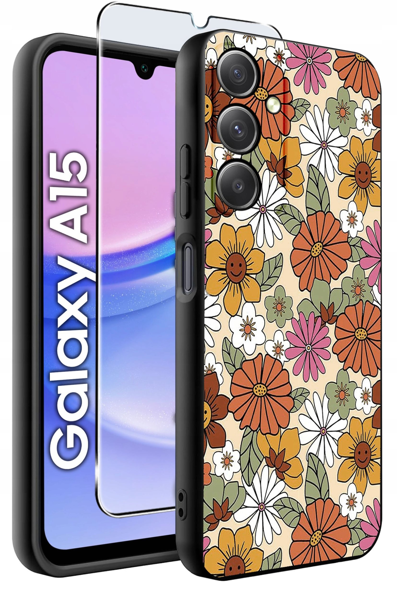 ETUI do Samsung A15 4G | 15 5G WZORY | SILIKONOWE MATT CASE + SZKŁO 9H