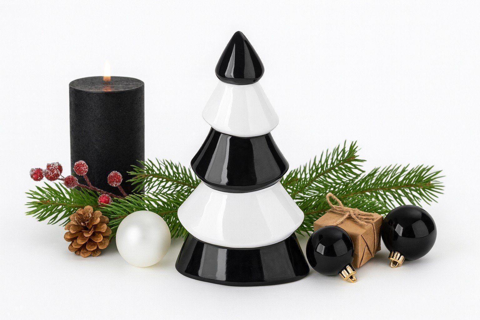 Ewax Figurka ozdobna choinka czarno-biała średnia 71558