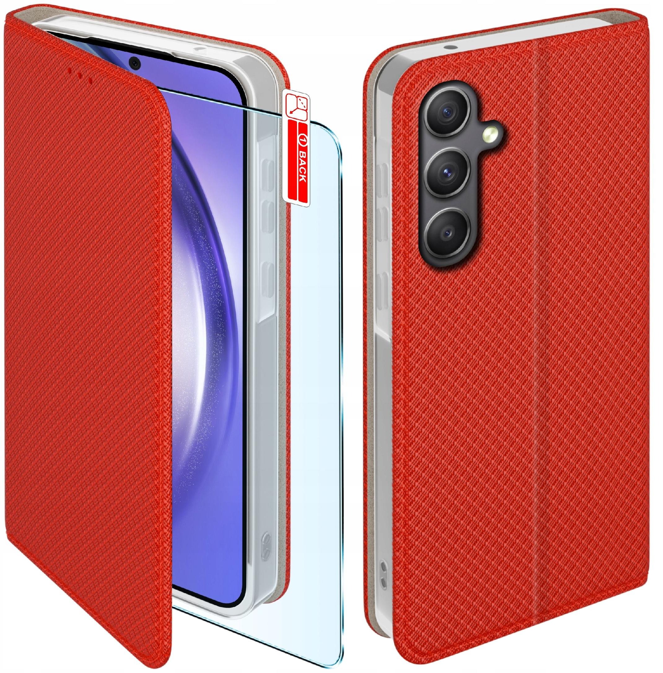 Etui z klapką do Samsung A54 5G Zamykane Czerwone Futerał + Szkło 9H
