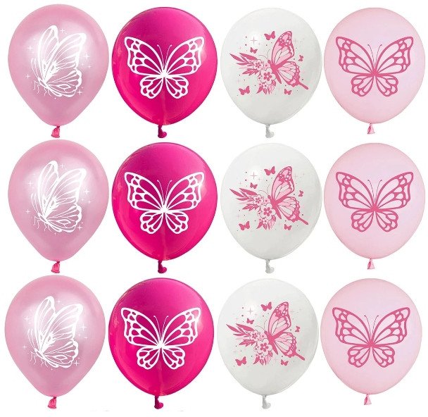 Balony na Urodziny Happy Birthday dekoracja Motyle Motylki 12 szt.