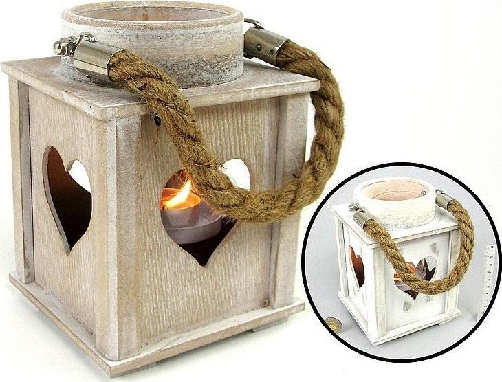 Lampion na tealight drewniany 12x16x12cm MIX