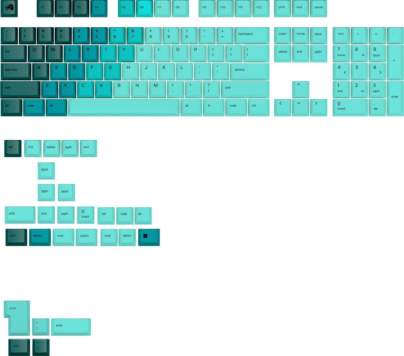 Glorious Glorious GPBT Gradient Keycaps, ANSI Layout (US), PBT, Dye-Sub - RainforestGlorious GPBT Gradient Keycaps - Rainforest - US - Retail
