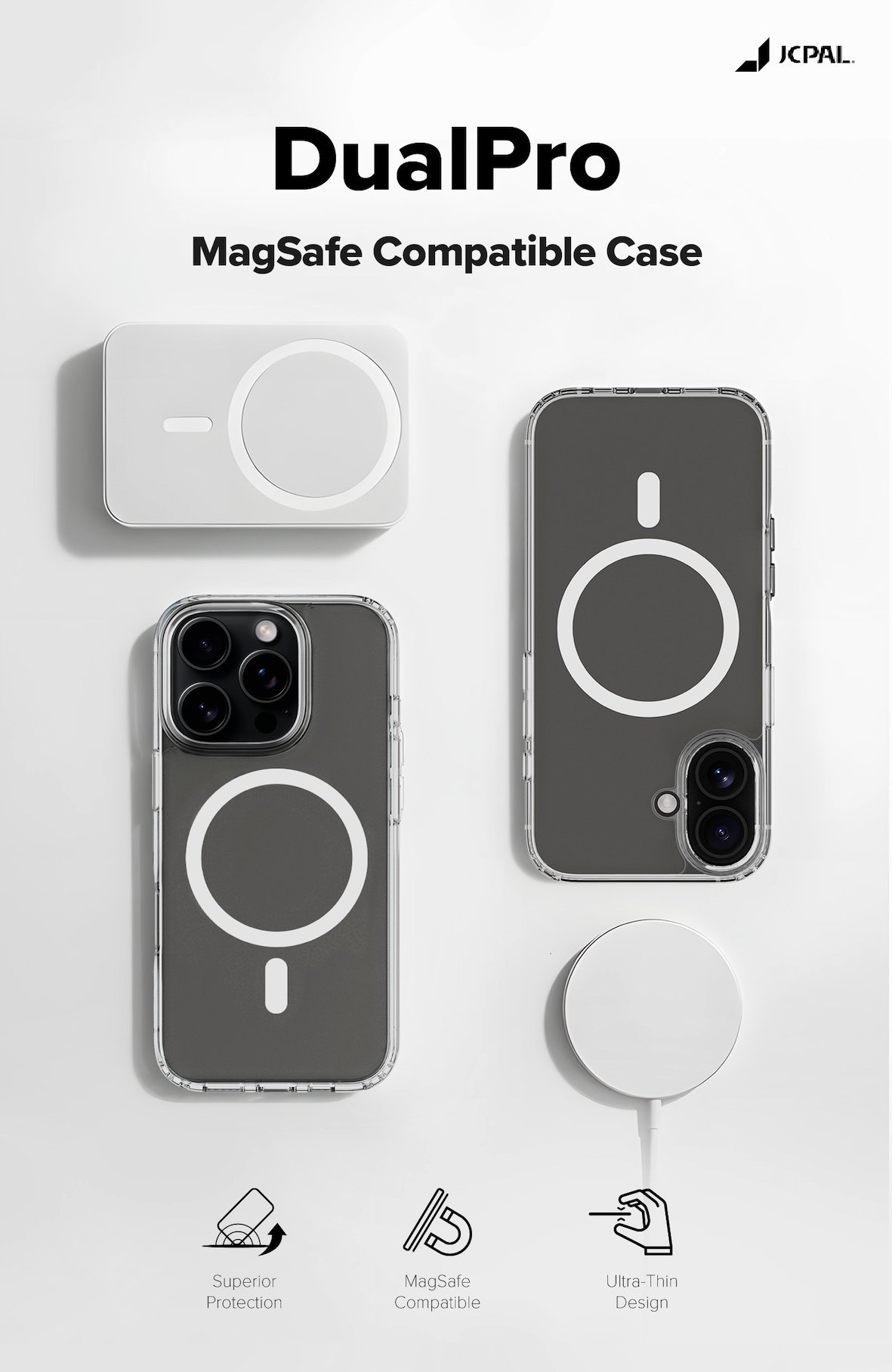 JCPal DualPro MagSafe Compatible Case - etui MagSafe do iPhone 17 przeźroczyste