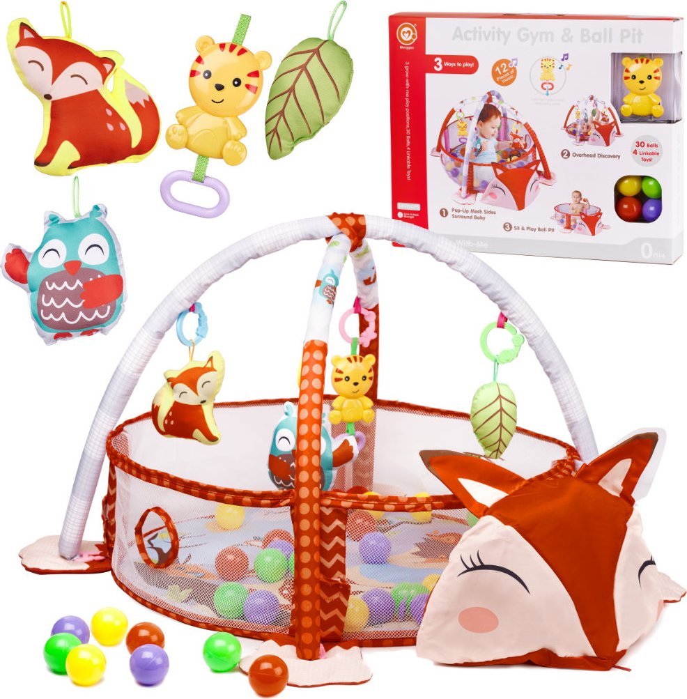 KIK Mata edukacyjna dla niemowląt lisek kojec z piłeczkami zawieszki