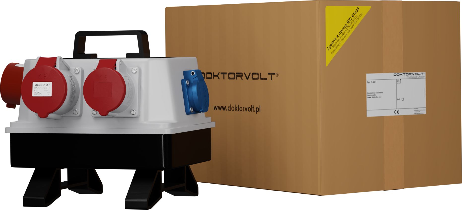 Doktorvolt Rozdzielnica budowlana wtyczka odbiornikowa 16A BAU 32A 16A 3x230V Schuko Mennekes