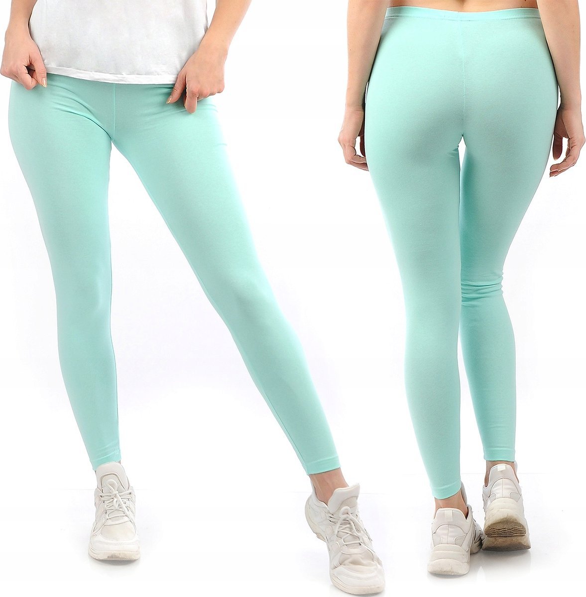 Legginsy damskie długie Polskie Getry Bawełniane Miętowe 6XL