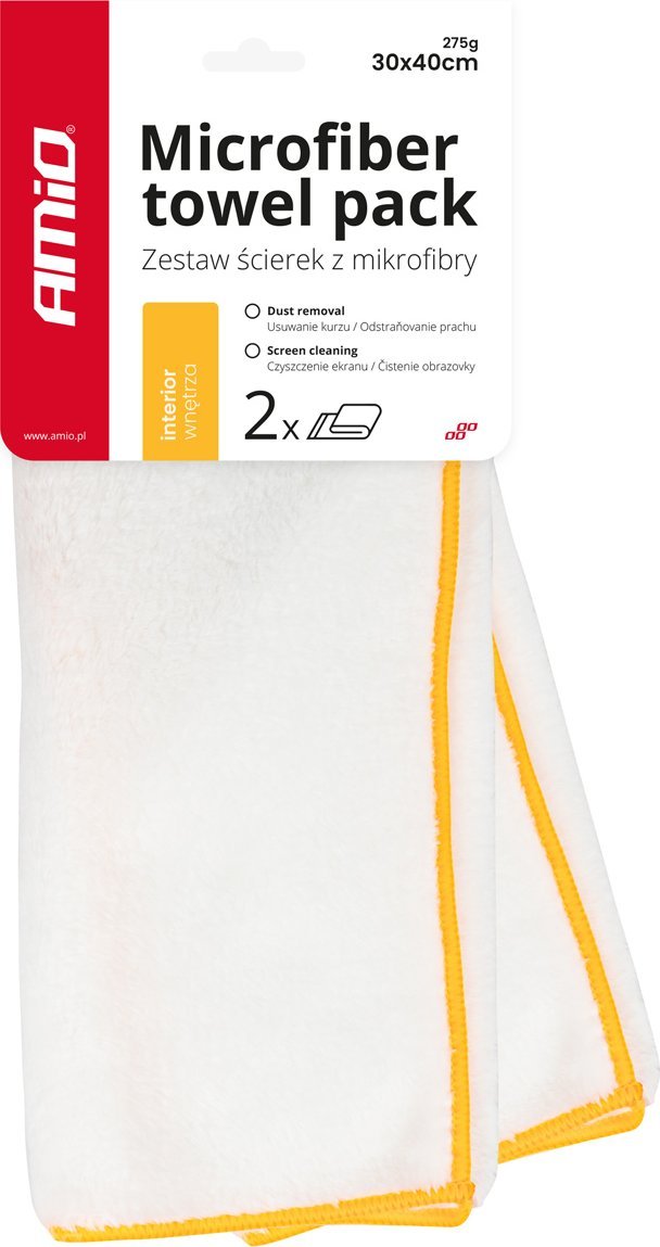 AMiO Mikrofibra ściereczka do mycia sprzątania czyszczenia wnętrza samochodu 30x40 cm 2 szt. amio-03740