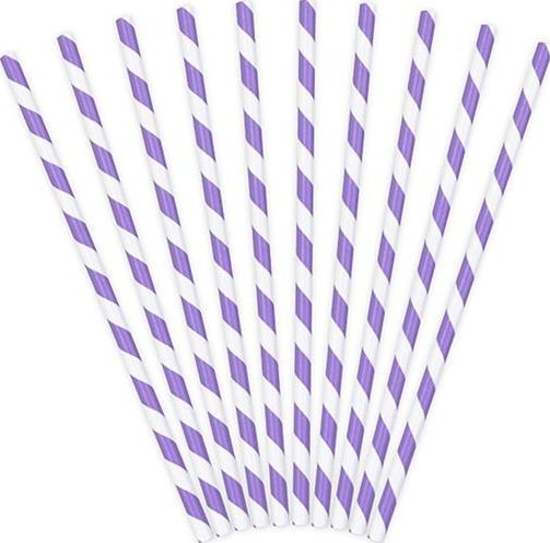 Party Deco Słomki papierowe do picia w paski, liliowe, 19,5cm, 10 szt. uniwersalny