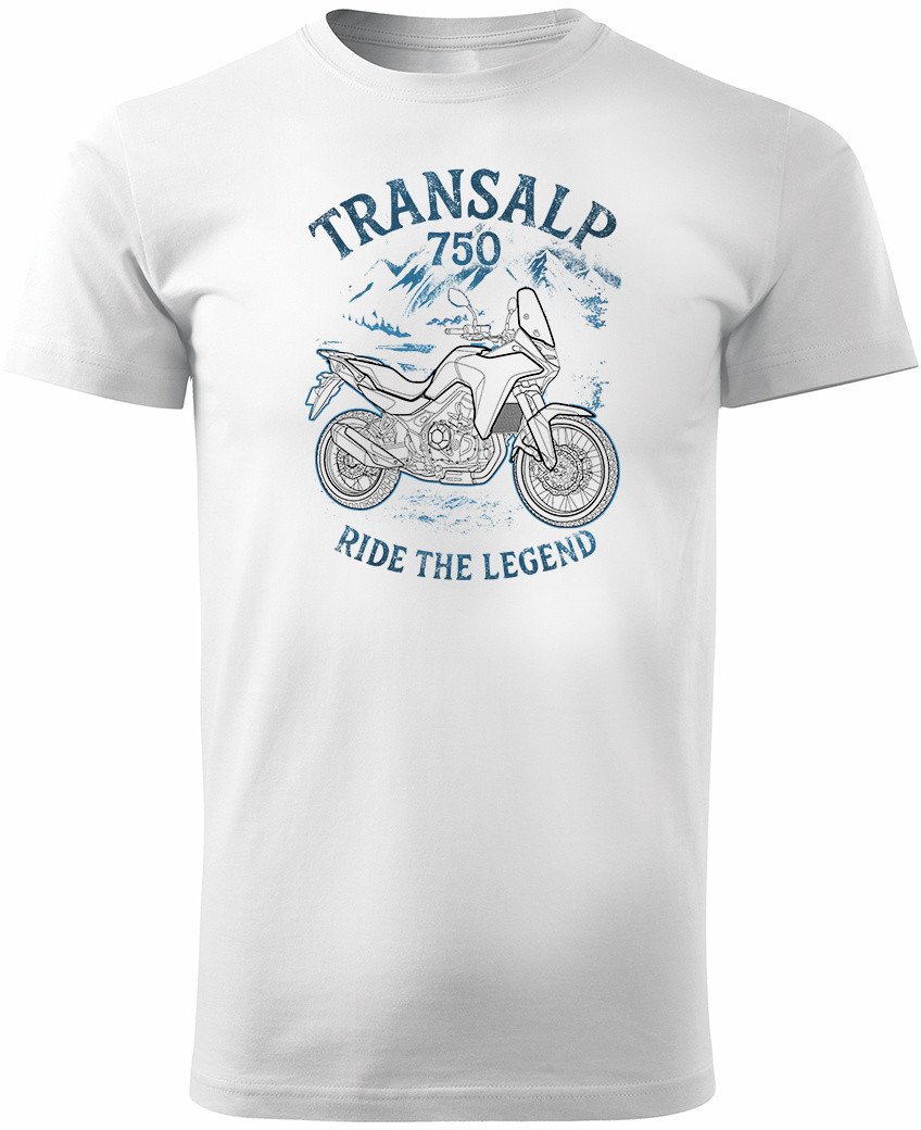 Koszulka motocyklowa z motocyklem na motor Honda Transalp 750 męska biała L