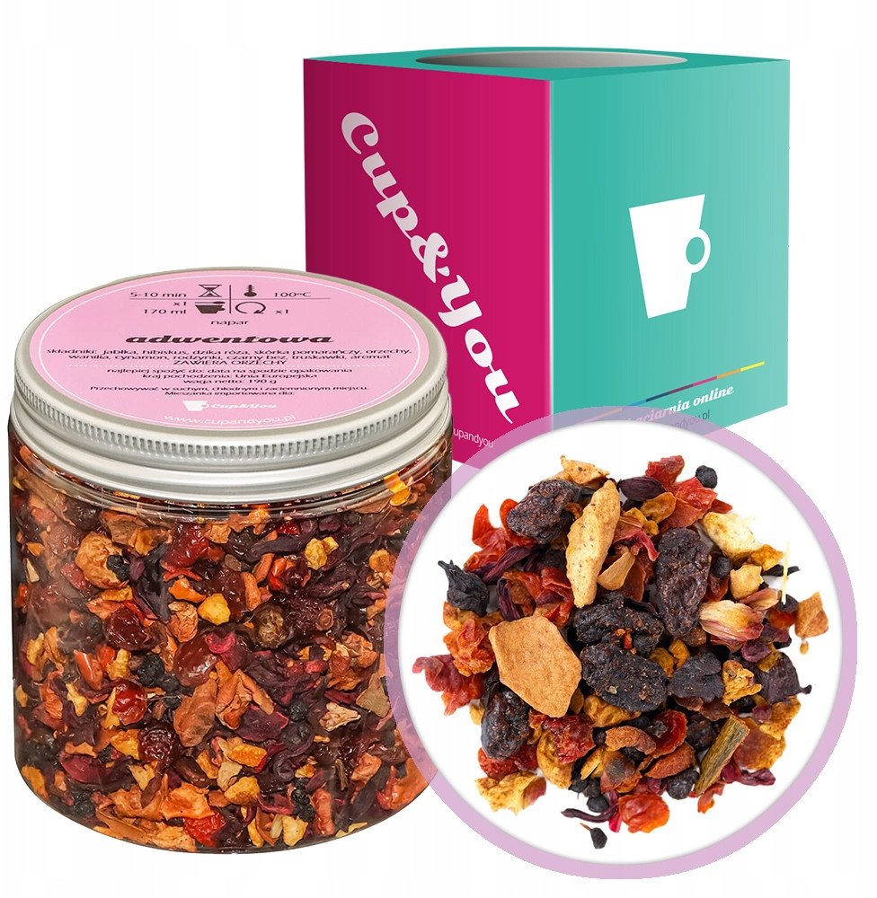 Najlepsza herbata owocowa ADWENTOWA hibiskus jabłko lentylki 190g - herbata sypana liściasta napar z suszu PREMIUM Cup&You