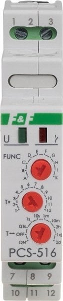 Przekaźnik czasowy 10-funkcyjny F&F PCS-516AC 0,1s-576h 2A 1NO 85-265V AC/DC triak na szynę DIN