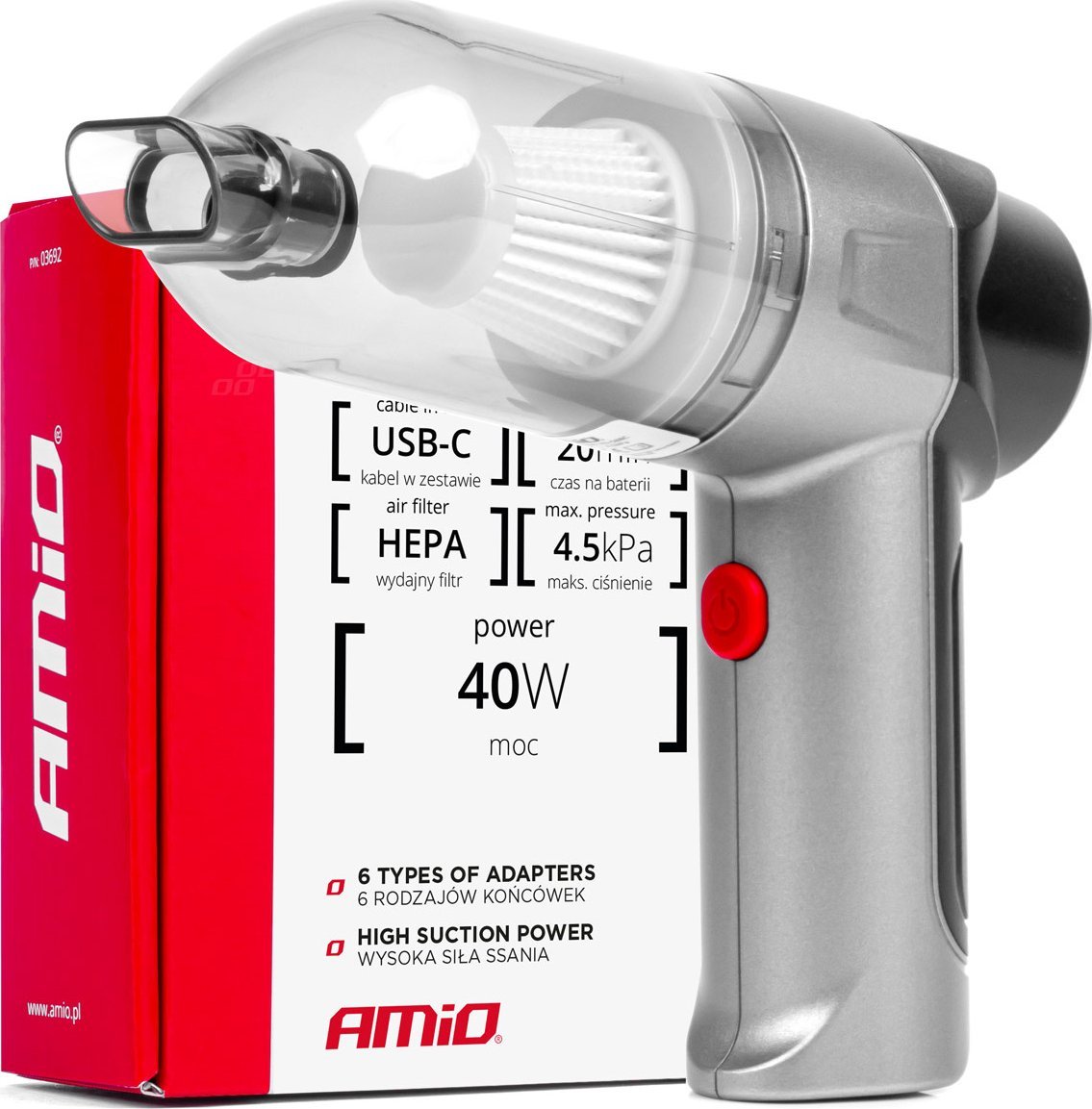 Odkurzacz ręczny AMiO Odkurzacz samochodowy bezprzewodowy akumulatorowy hepa 40w 4000mah amio-03692