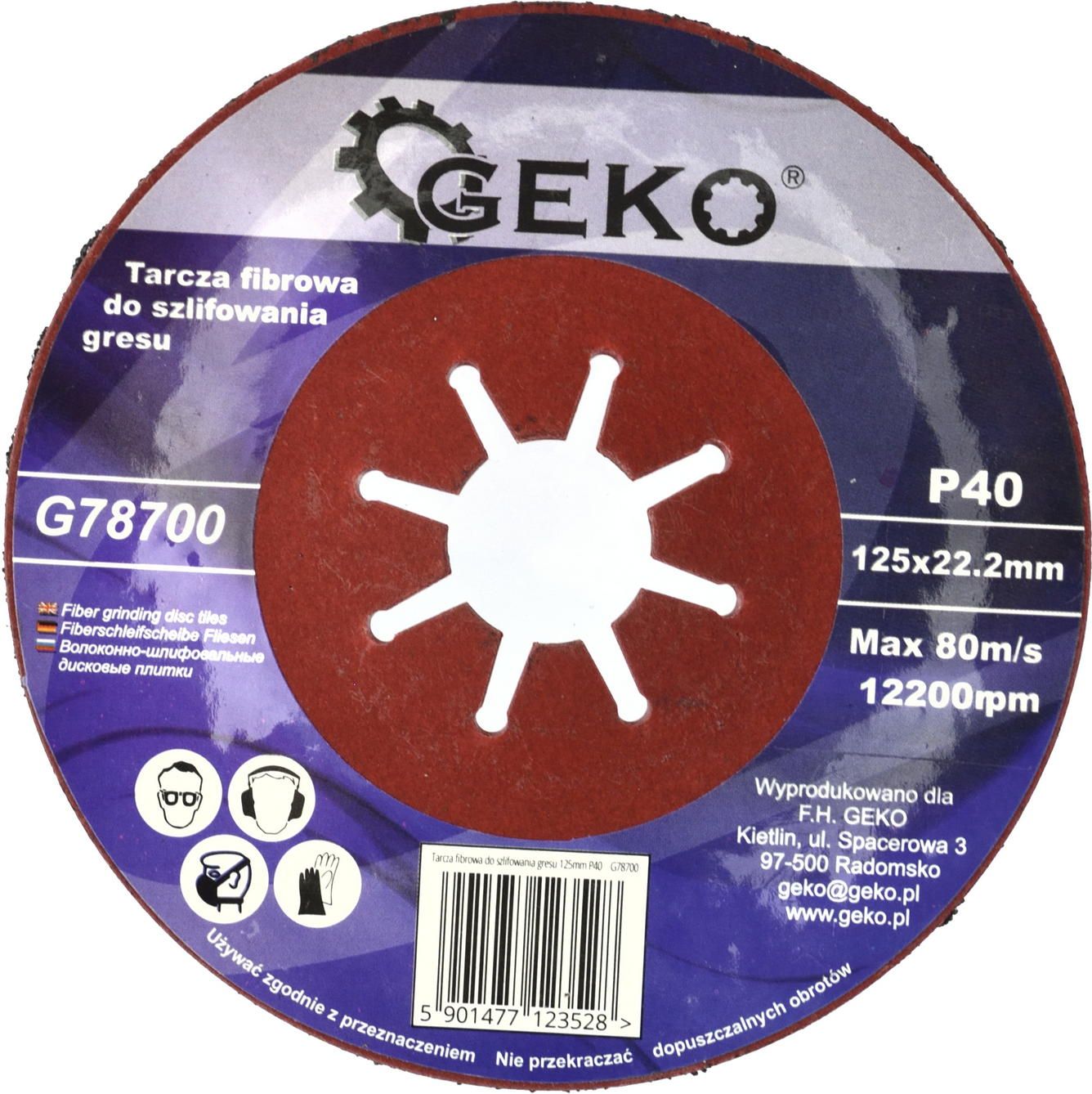 Geko Tarcza fibrowa do szlifowania gresu 125mm P40 (10/200)