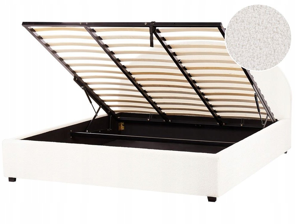 Łóżko z pojemnikiem Boucle VAUCLUSE 180 x 200 cm Złamana biel