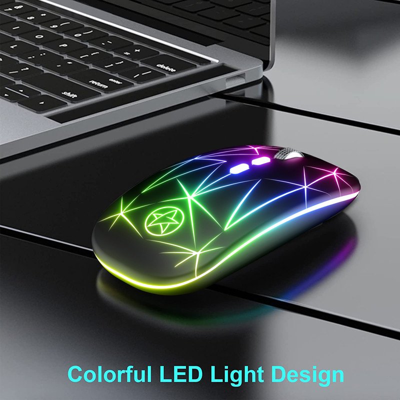MYSZKA BEZPRZEWODOWA SLIM LED ŁADOWANA RGB BEZKLIKOWA USB 2.4Ghz AKUMULATOR