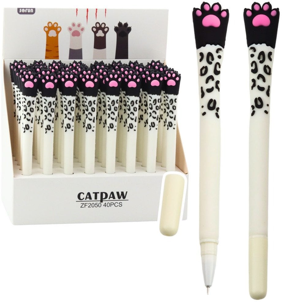 Długopis Żelowy Kocia Łapka Niebieski Tusz Zatyczka Biało Czarny 16,5cm LEAN