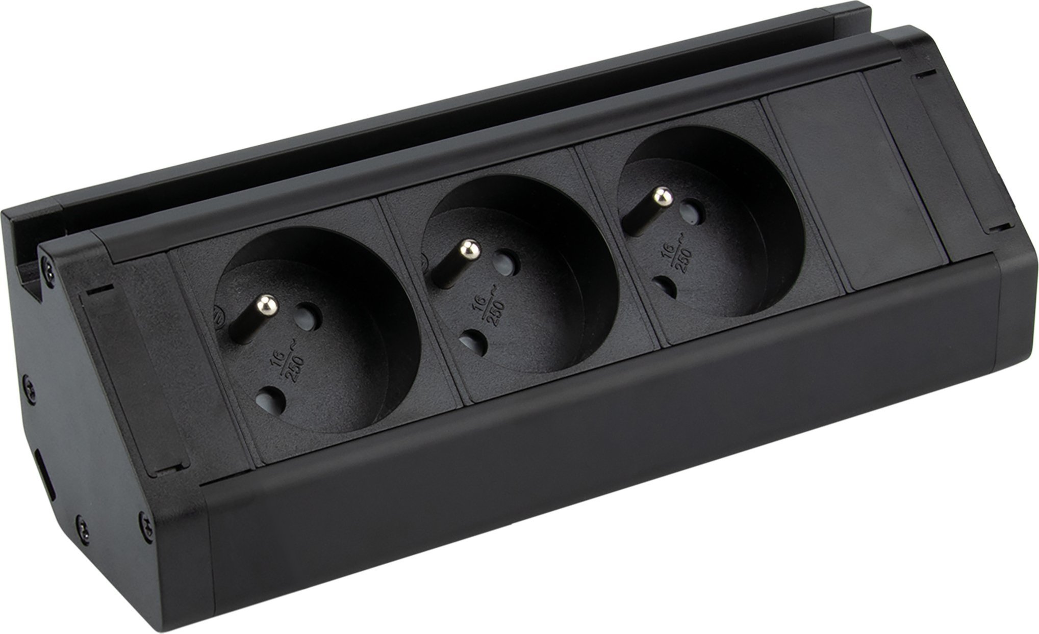 Orno Potrójne gniazdo meblowe z uchwytem na telefon i przewodem 1,5m, 3x2P+Z, czarne