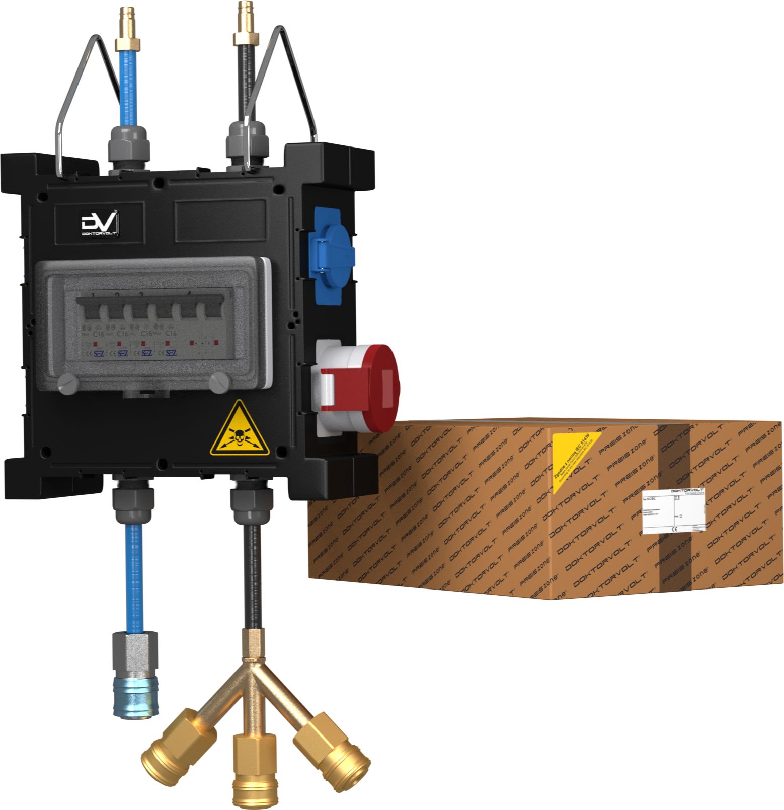 Doktorvolt Rozdzielnica wisząca Mobil-S 16A 3x230V Schuko z przyłączem pneumatycznym i wodnym 0724