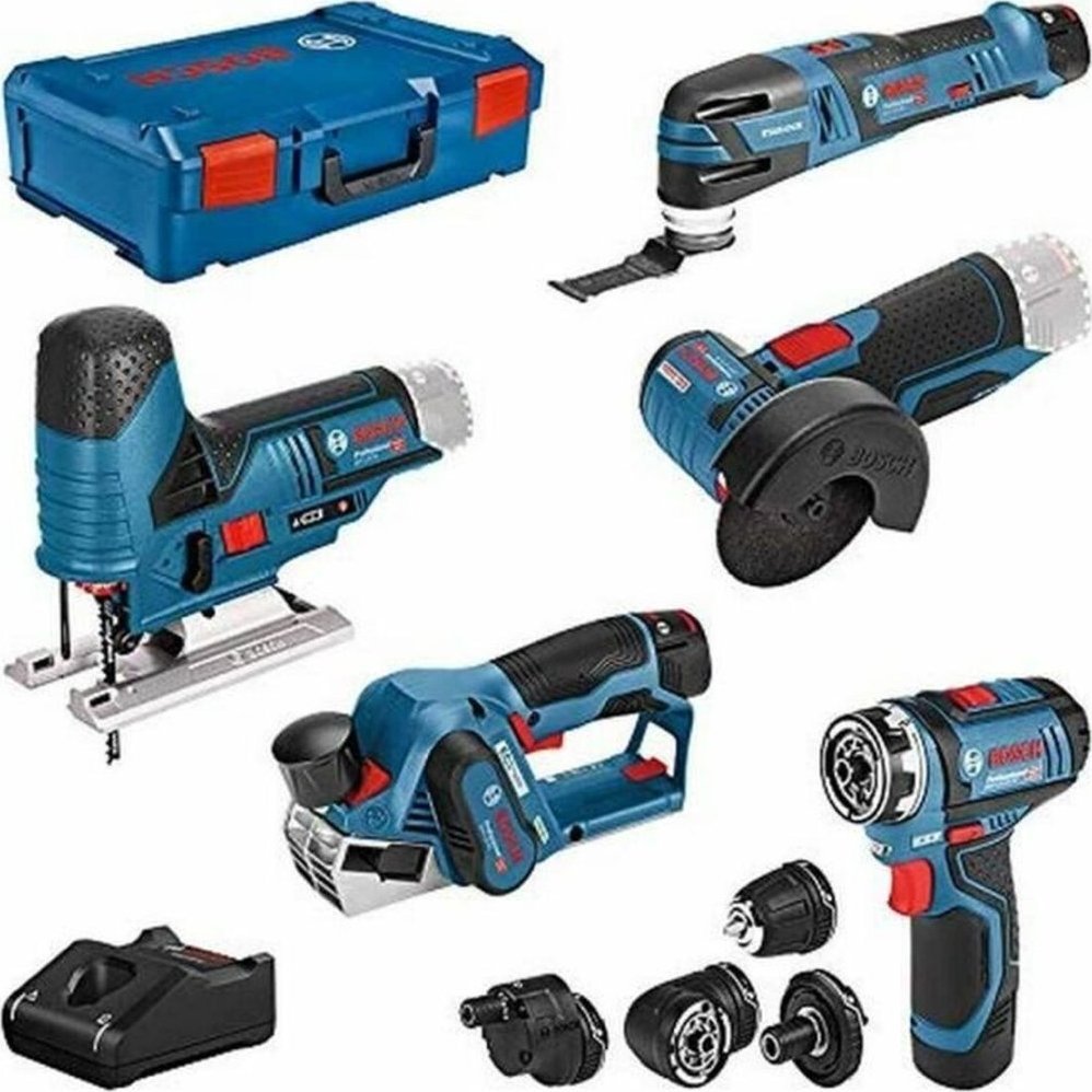 Zestaw elektronarzędzi Bosch Bosch 5-piece 12-volt tool set, GSR + GOP + GHO + GWS + GST (blue, 3x Li-ion battery, XL-BOXX)