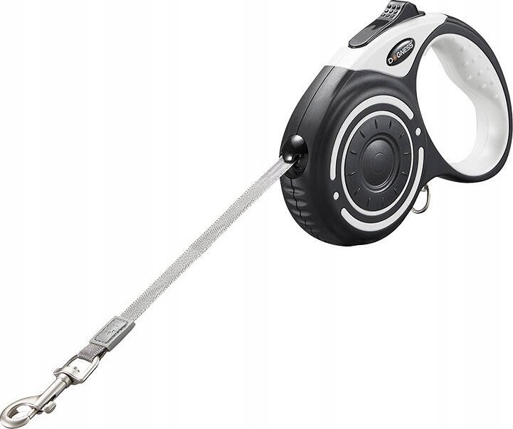 Smycz automatyczna 5m z latarką i pojemnikiem na worki oraz workami Dogness (szara)