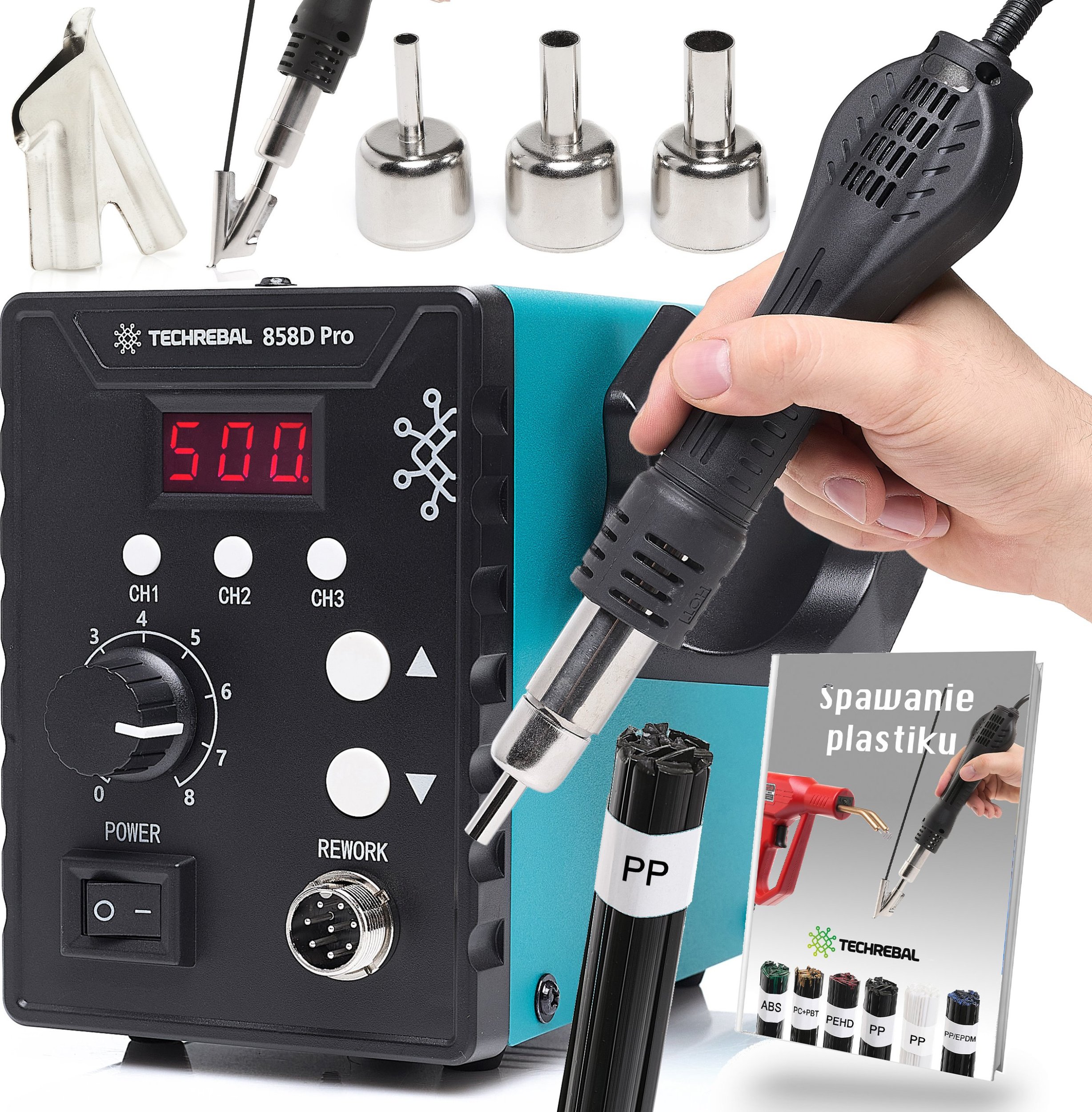 Spawarka Plastiku Lutownica Hot Air Techrebal 858D Pro Dysza But 3 Kanały Pamięci