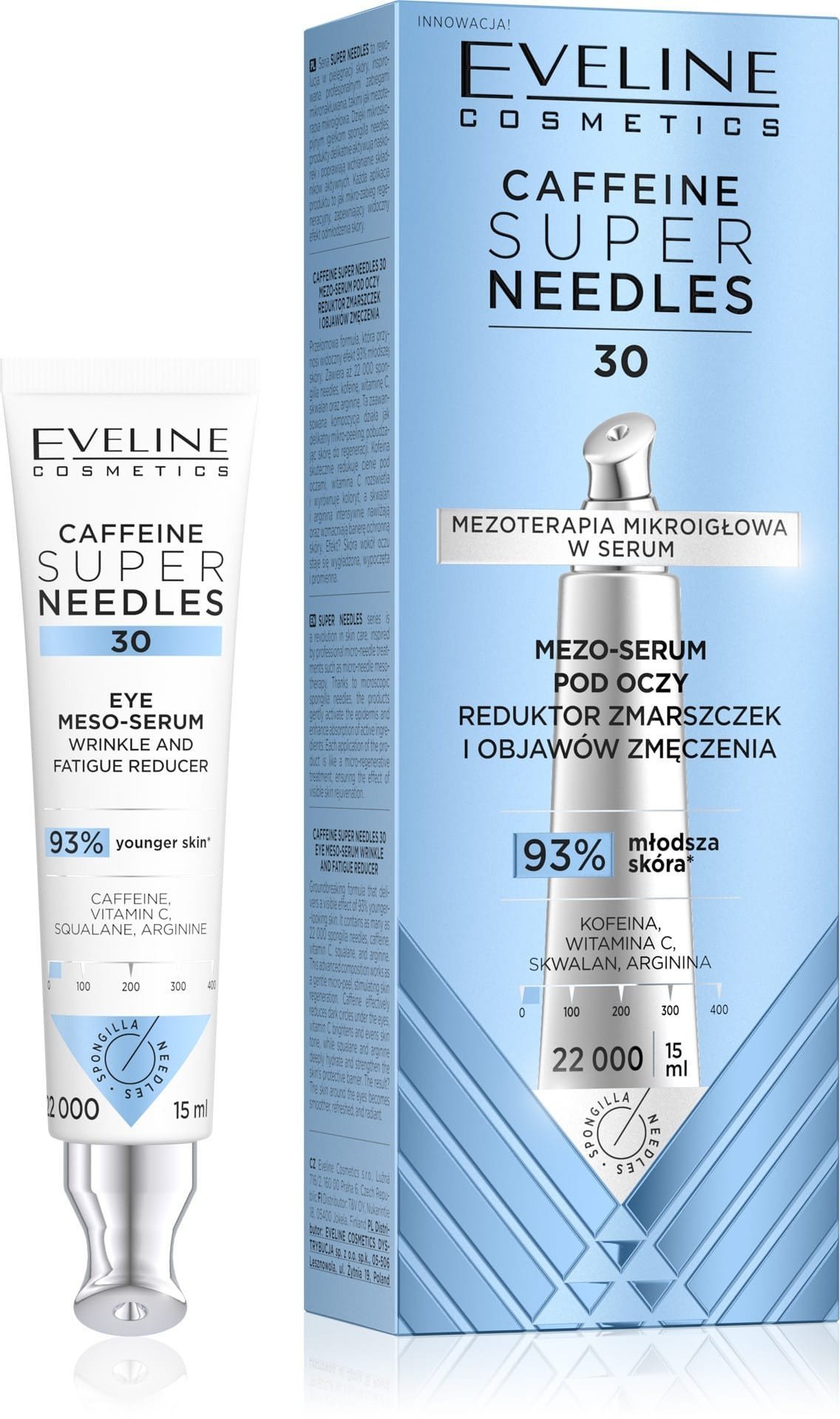 EVELINE Caffeine Super Needles 30 Mezo-serum pod oczy - reduktor zmarszczek i objawów zmęczenia 15 ml