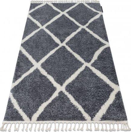 Dywany Łuszczów Dywan BERBER CROSS B5950 szary / biały Frędzle berberyjski marokański shaggy, 80x200 cm