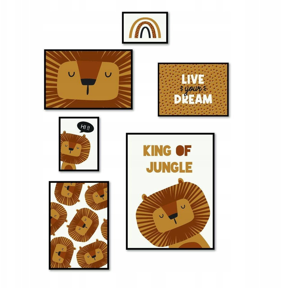 Plakaty do pokoju dziecka THE KING OF THE JUNGLE FUN, 6 ramek