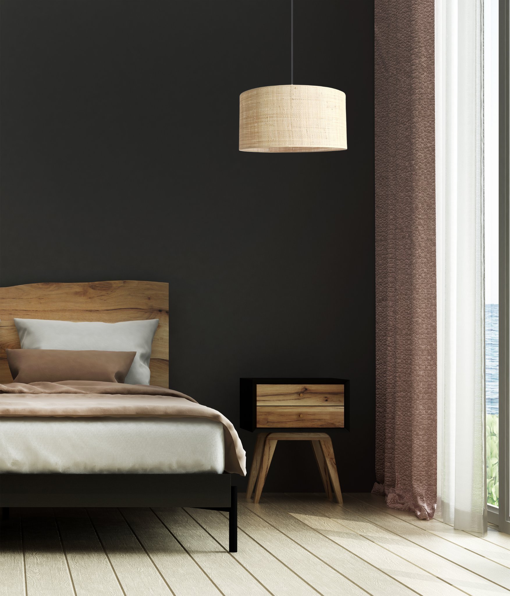 Lampa wisząca Solar Lampa wisząca zwis pojedynczy czarny rattan fi 40cm