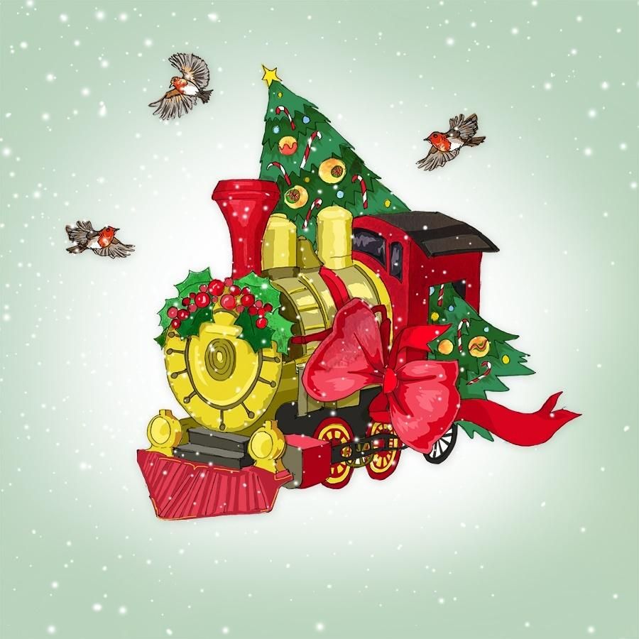 Clear Creation Karnet Swarovski - kwadrat. Święta, Ciuchcia