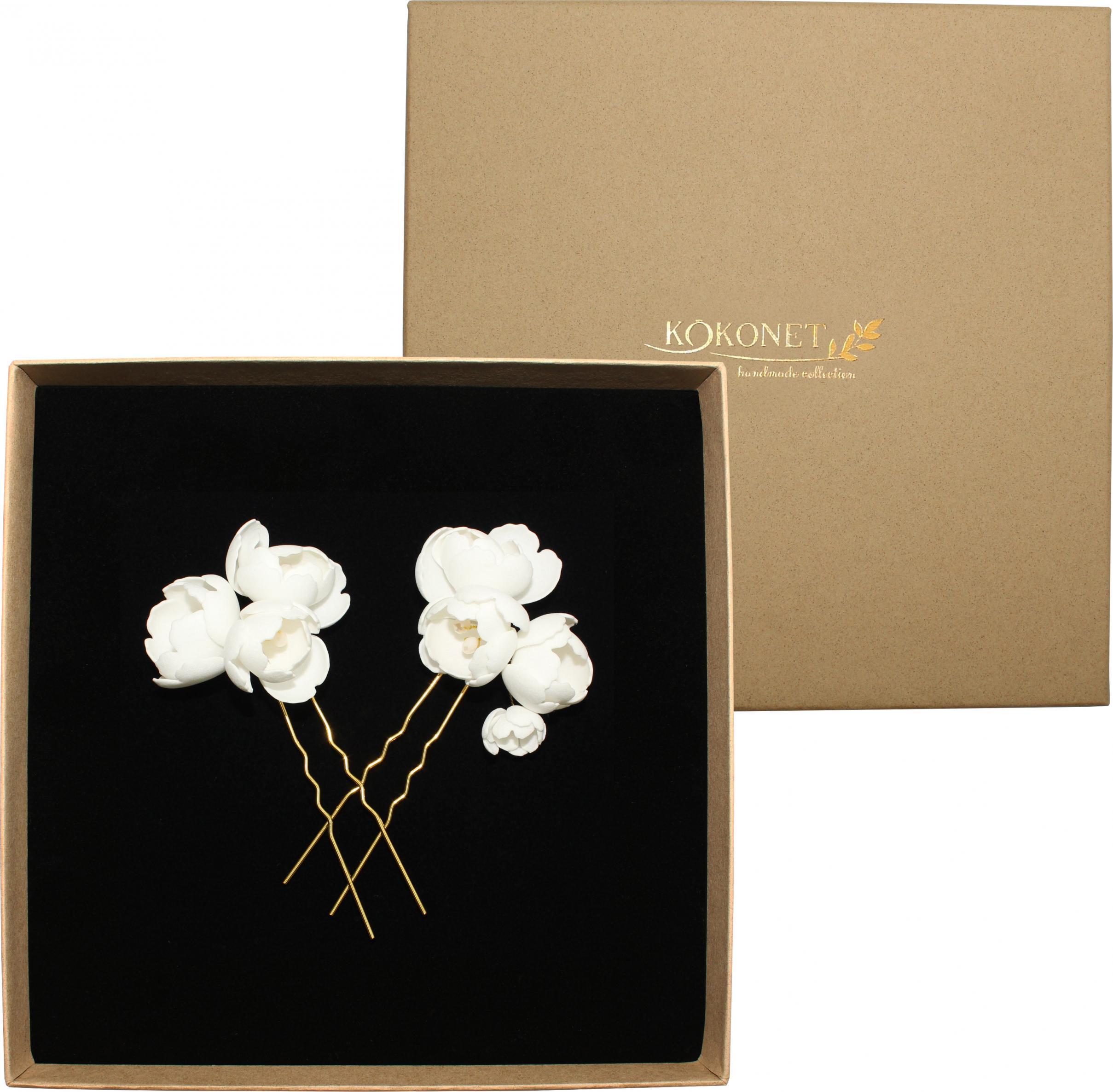 KOKONET zestaw ślubnych kokówek kwiatowych kryształki boho GOLD