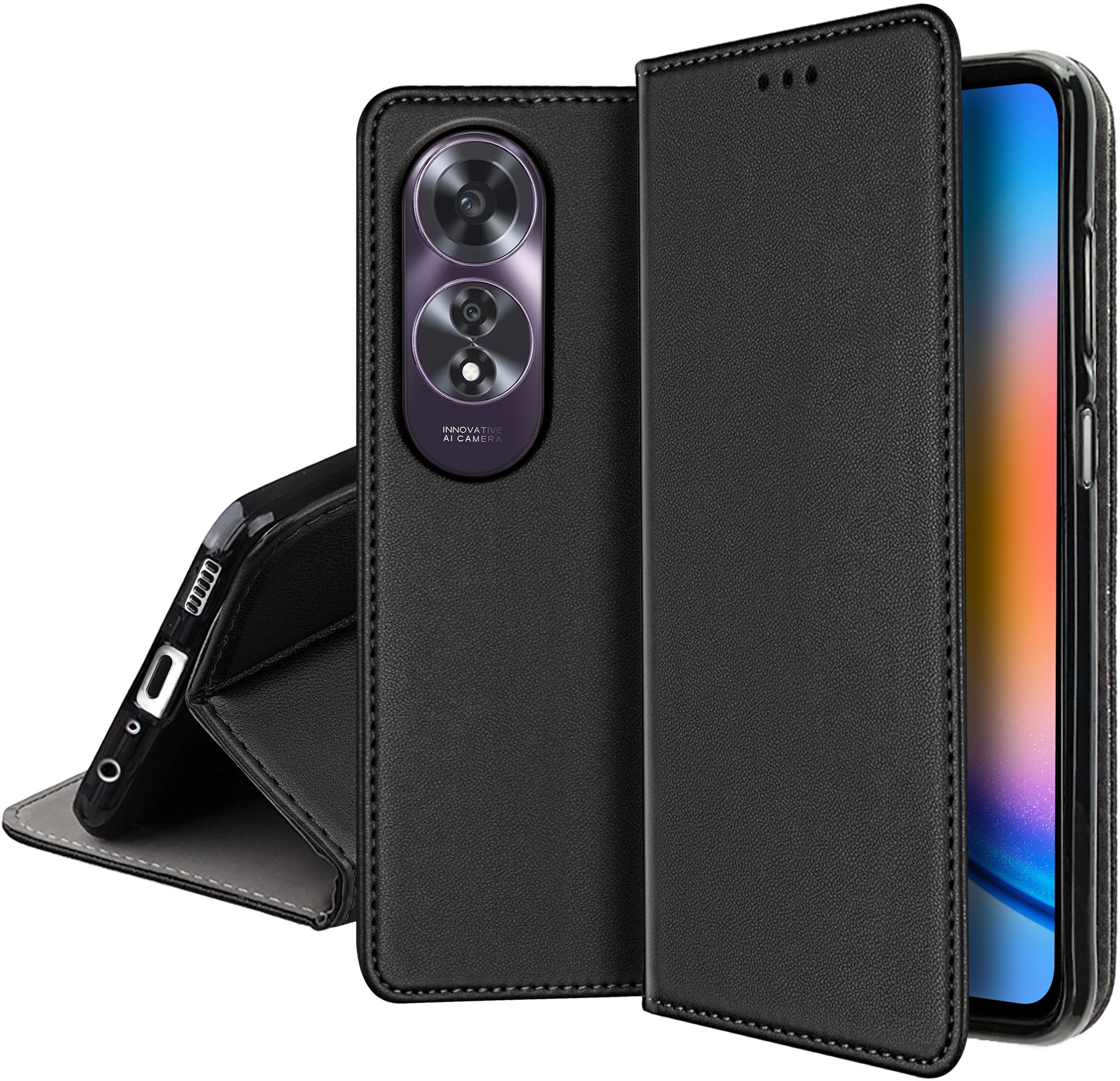 krainaGSM ETUI skórzane do Oppo A60 4G MAGNETYCZNE BOOK CASE TOKRA SZKŁO 9H