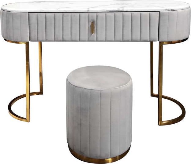 Artehome Lille szara toaletka w zestawie z elegancką pufą