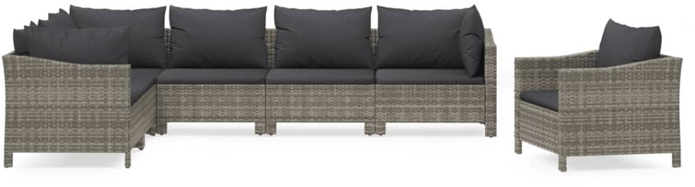 7-cz. zestaw wypoczynkowy do ogrodu, poduszki, szary, rattan PE