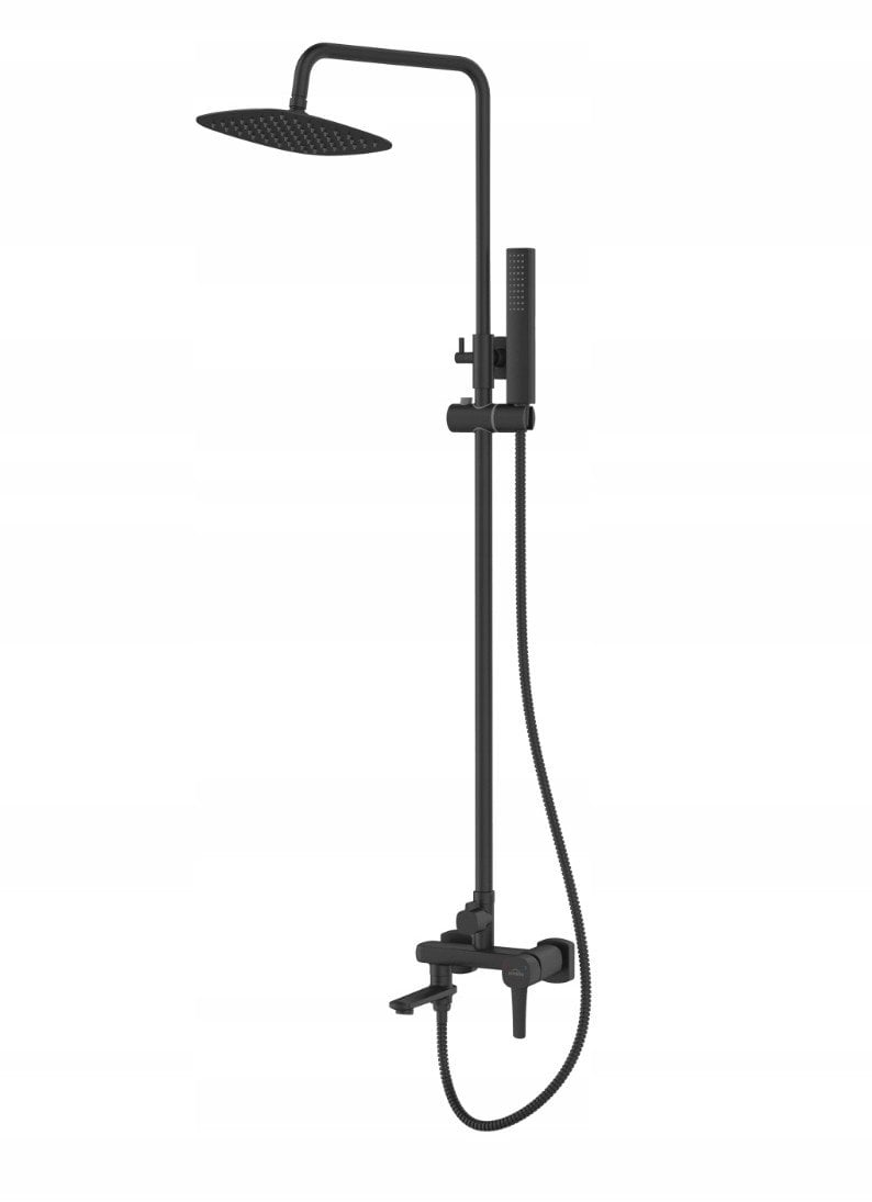 Invena zestaw prysznicowy z deszczownicą i baterią wannową Glamour, czarny AU-05-B04-V