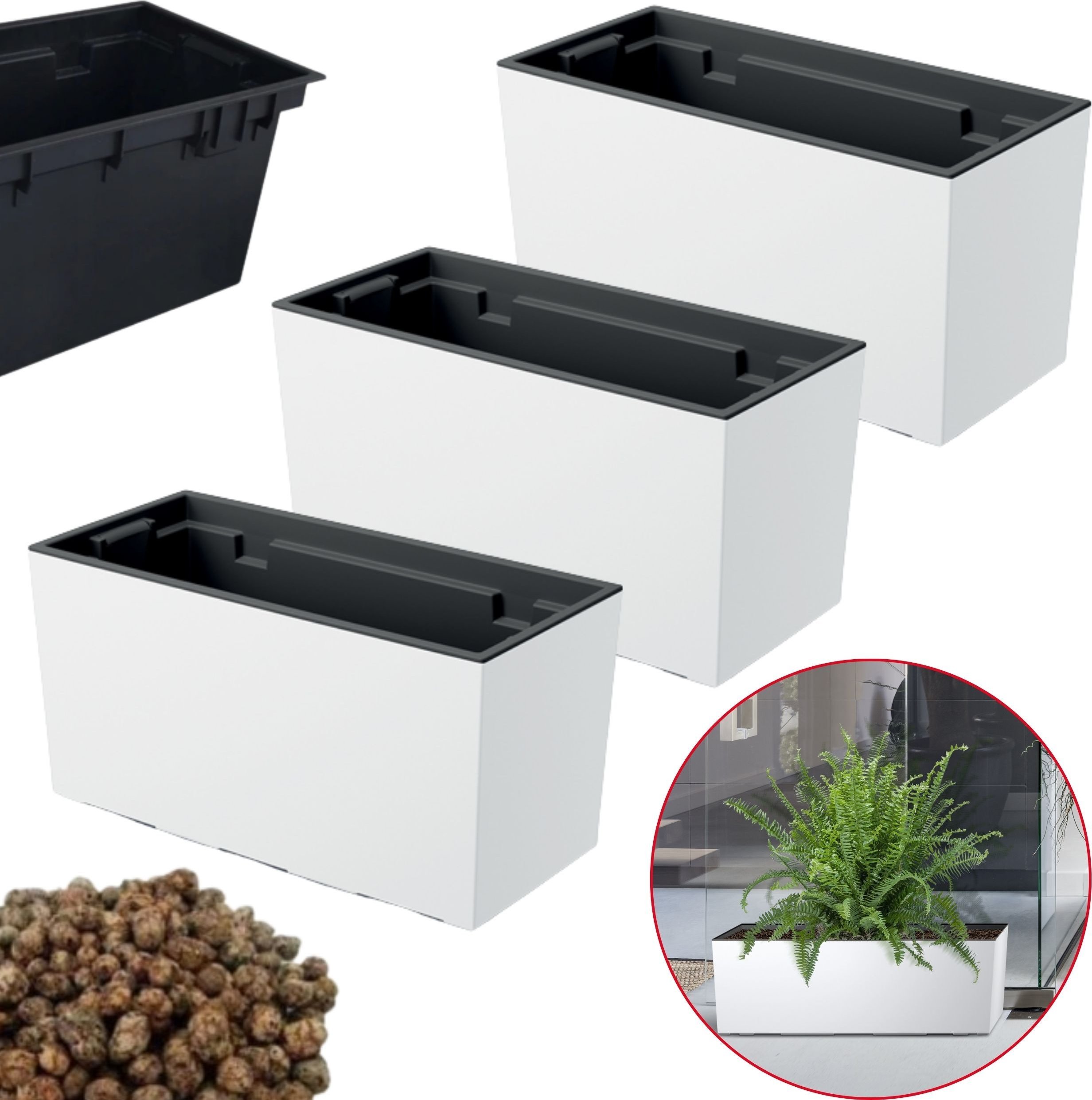 Prosperplast 3x Doniczka podłużna Urbi DUC400 + keramzyt 5l Skrzynka + wkład