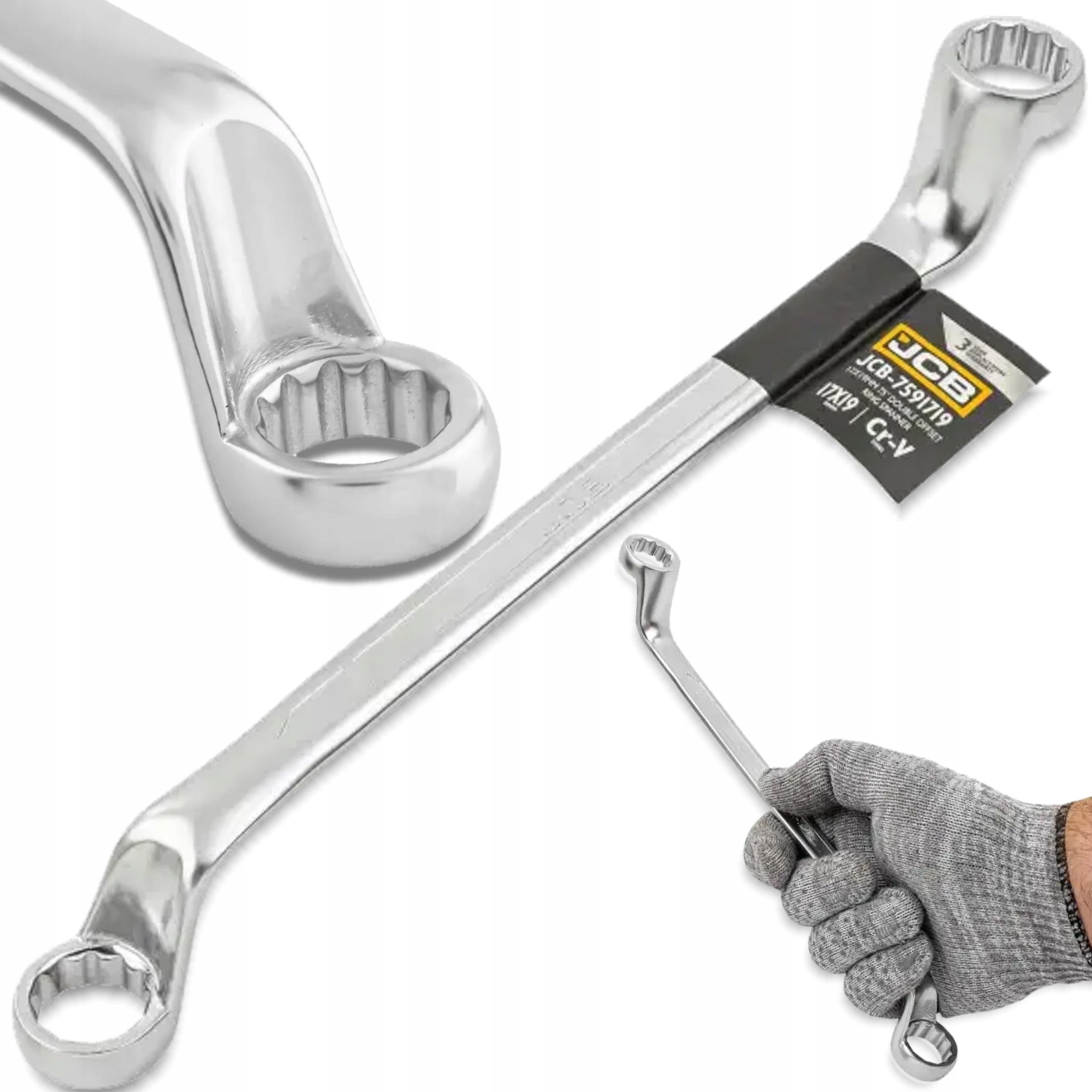 JCB Klucz oczkowy odgięty o 75 stopni 17x19mm