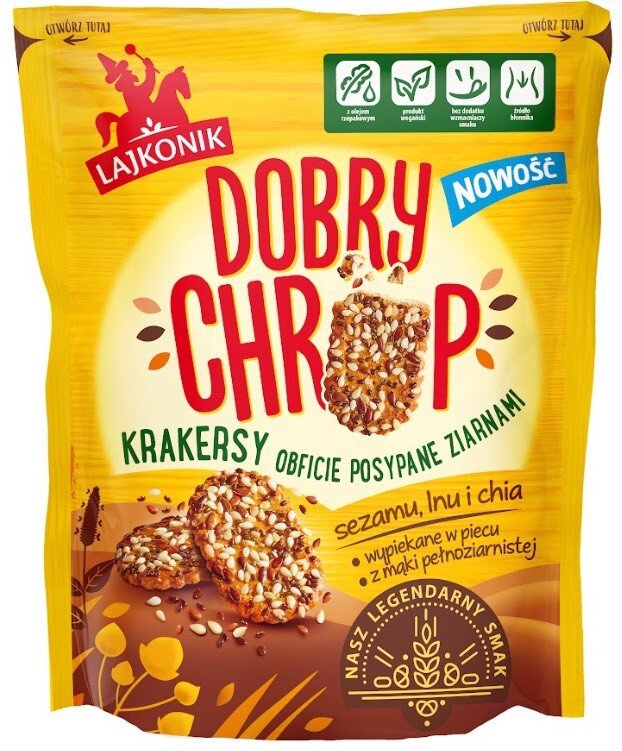 Lajkonik Dobry Chrup Krakersy obficie posypane ziarnami sezamu lnu i chia 100 g