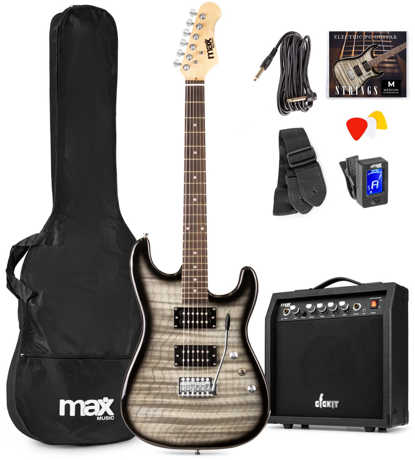 Zestaw: Gitara elektryczna GigKit Max czarna+ wzmacniacz akcesoria one size