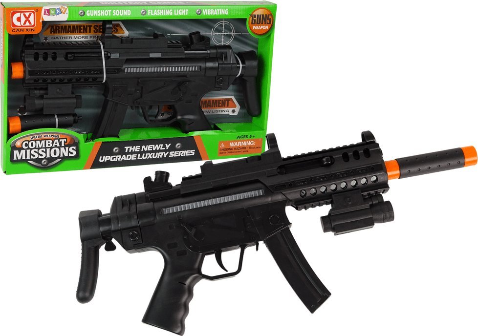 LeanToys Duży Pistolet Karabin Maszynowy na baterie Światło Dźwięk Wibracje
