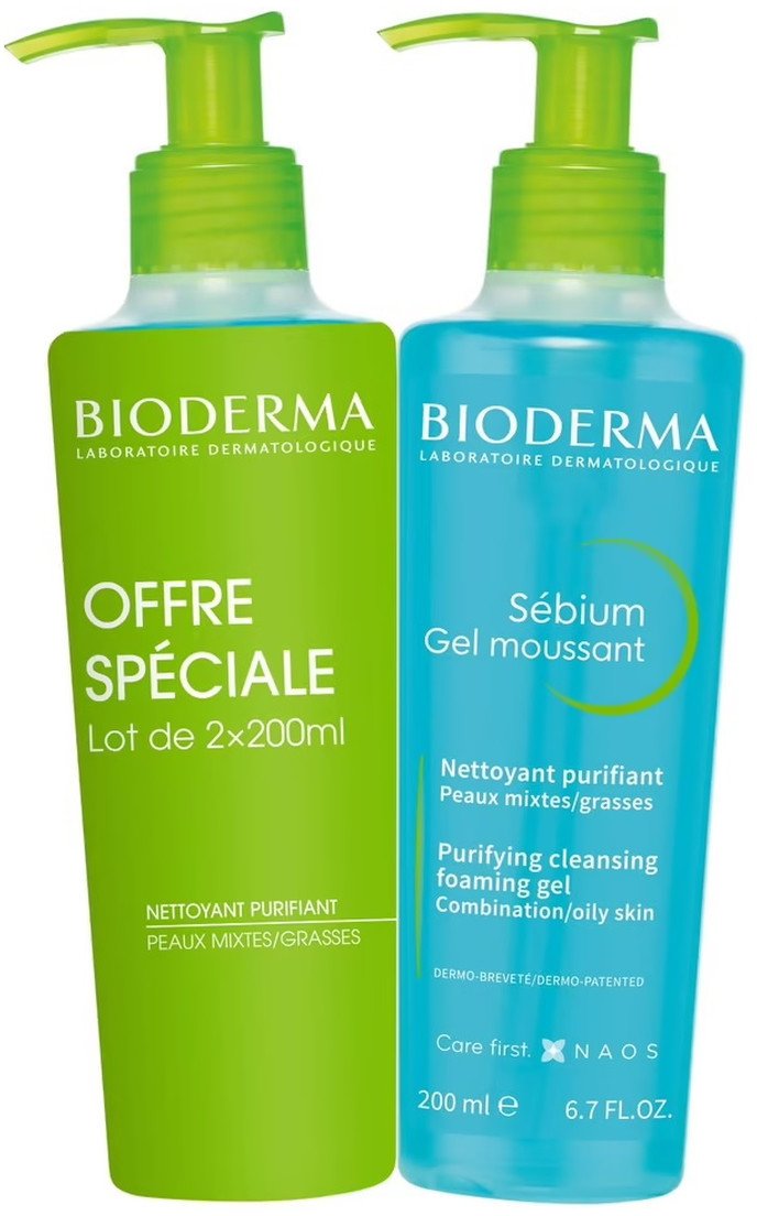 Bioderma Sebium Gel Moussant antybakteryjny Żel do mycia twarzy do cery tłustej i mieszanej 2x 200ml
