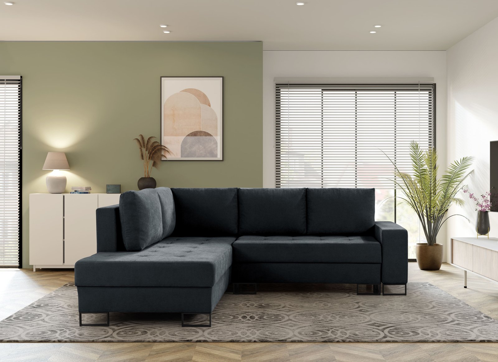 Narożnik TREVI lewostronny Wind 99 czarny szenil funkcja spania