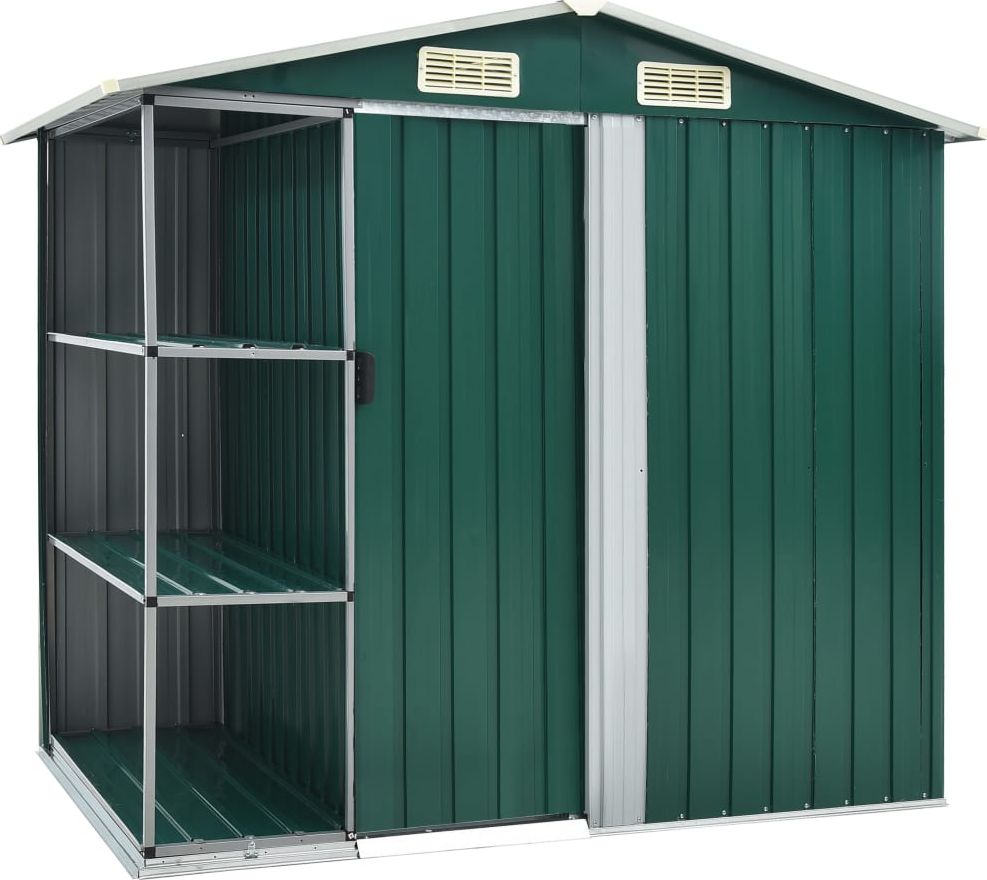 vidaXL Szopa ogrodowa z regałem żelazna zielona 205x130x183 cm (47104)