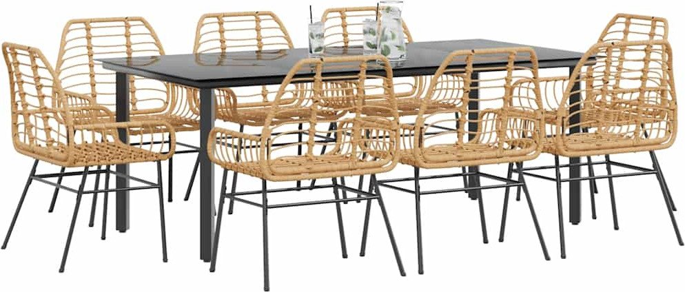 vidaXL 9-częściowy zestaw obiadowy do ogrodu, brązowy polirattan szkło