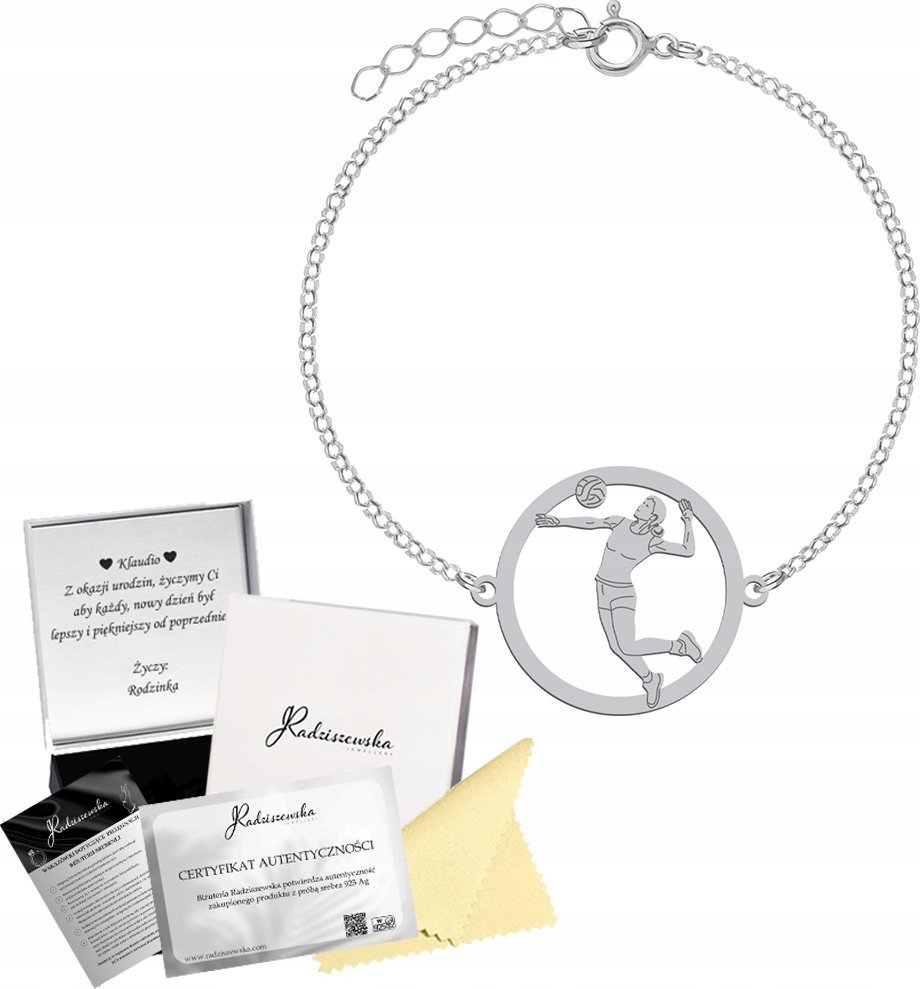 Radziszewska Jewellery Bransoletka Srebrna Siatkarka Siatkówka SREBRO 925 GRAWER DEDYKACJA GRATIS