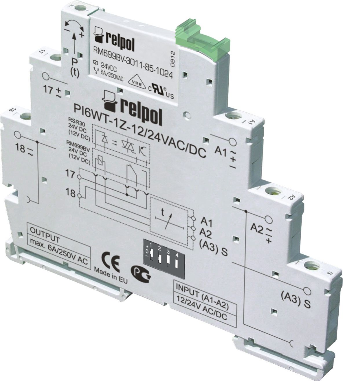 Relpol Przekaźnik czasowy PIR6WT-1Z-24VAC/DC-R wąskoprofilowy wielofunkcyjny 1Z 6A 1sek - 10dni 24V AC / DC (857666)