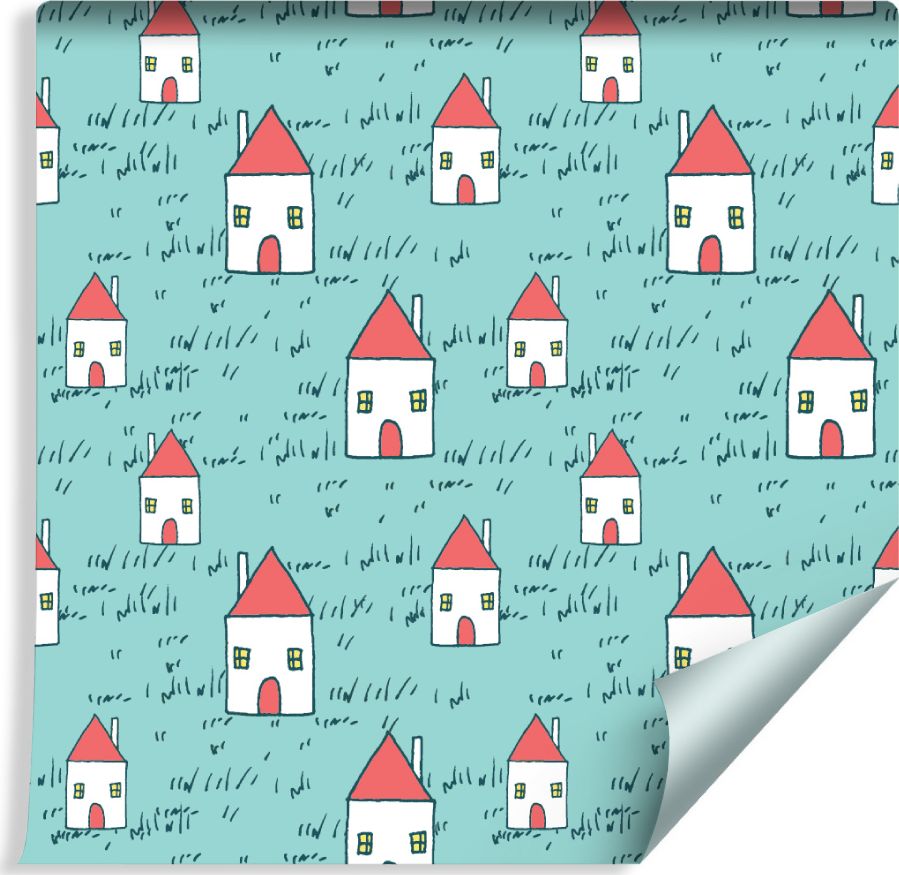 Muralo Tapeta Dla Dzieci - Domki z Czerwonymi Daszkami