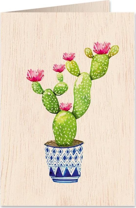 Cozywood Karnet drewniany C6 + koperta Kaktus