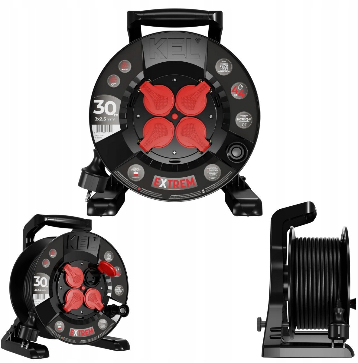 Przedłużacz bębnowy EXTREME LINE 4 gniazda z/u IP44 16A H07BQ-F 3x2,5 30m czarny W-100086